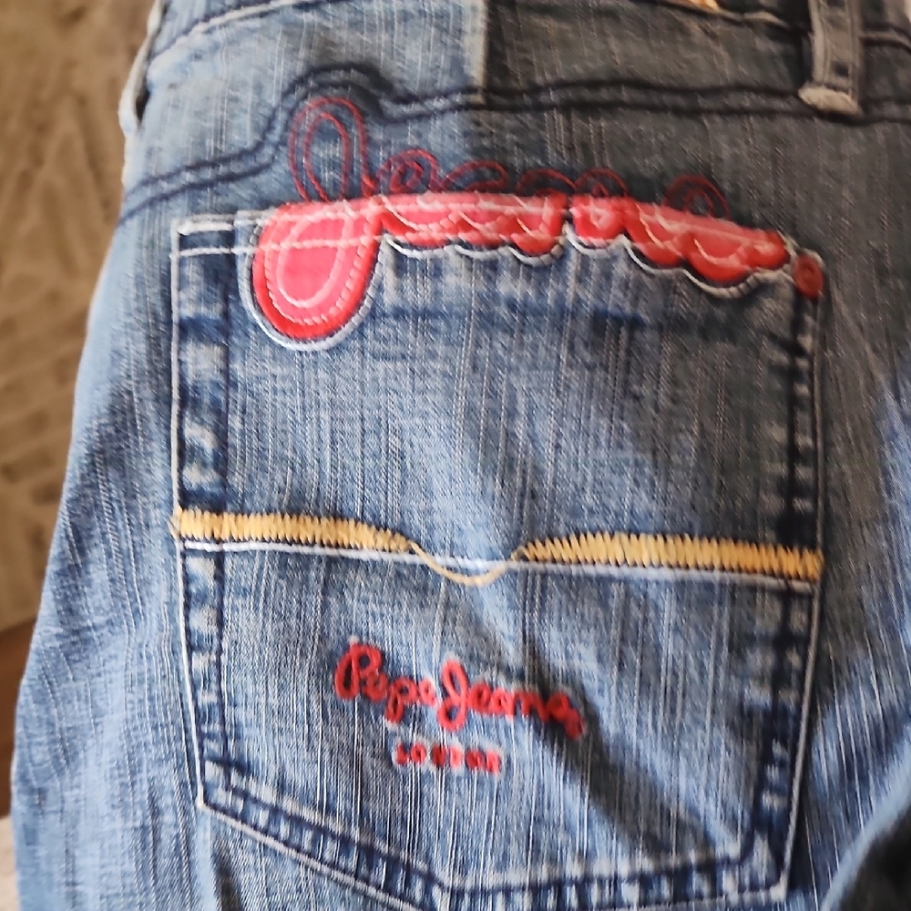 Pepe Jeans London Low Rise Embroidered Hem Y2K Denim Jeans - Picture 8 of 16